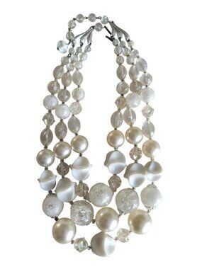 Germany SIGNED Mid-Century Vintage 3 Strand Beaded Necklace